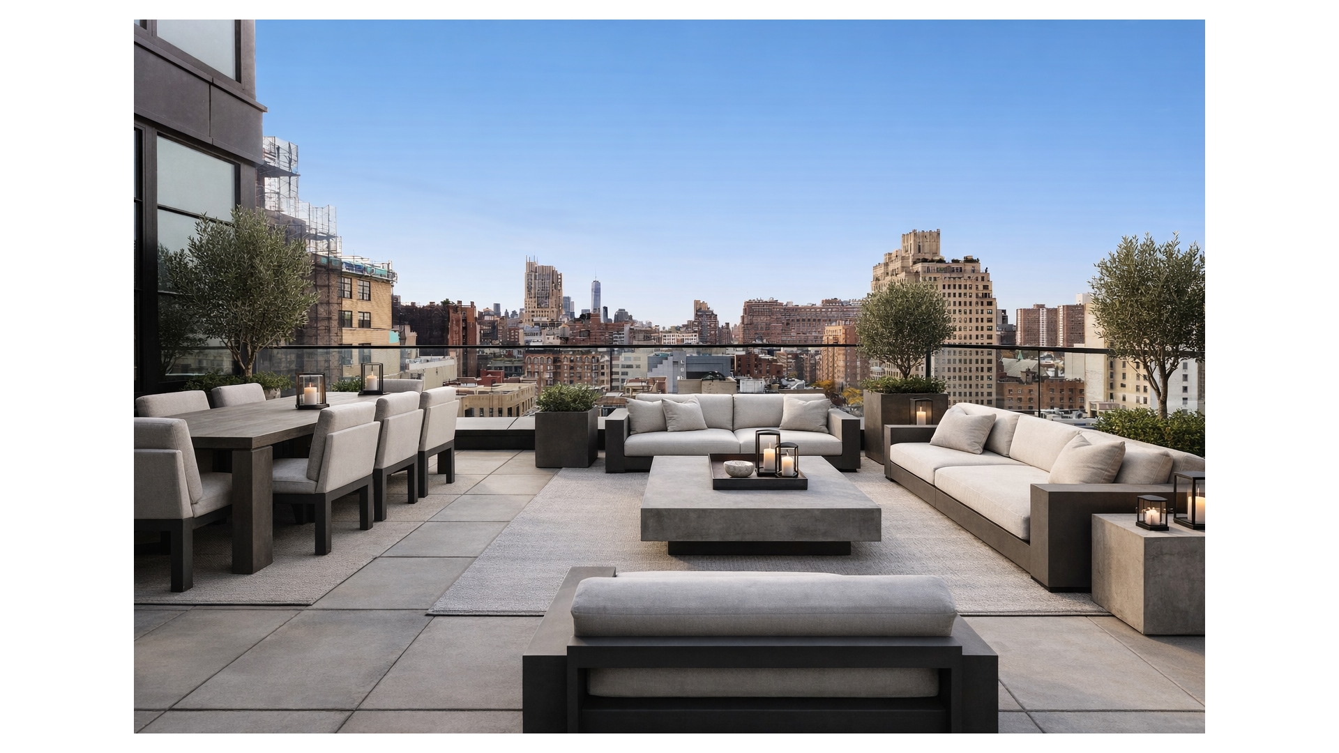 261 West 25th Street, Unit 11A Manhattan, NY 10001 - Photo 1 of 16 a view of roof deck with couches and potted plants