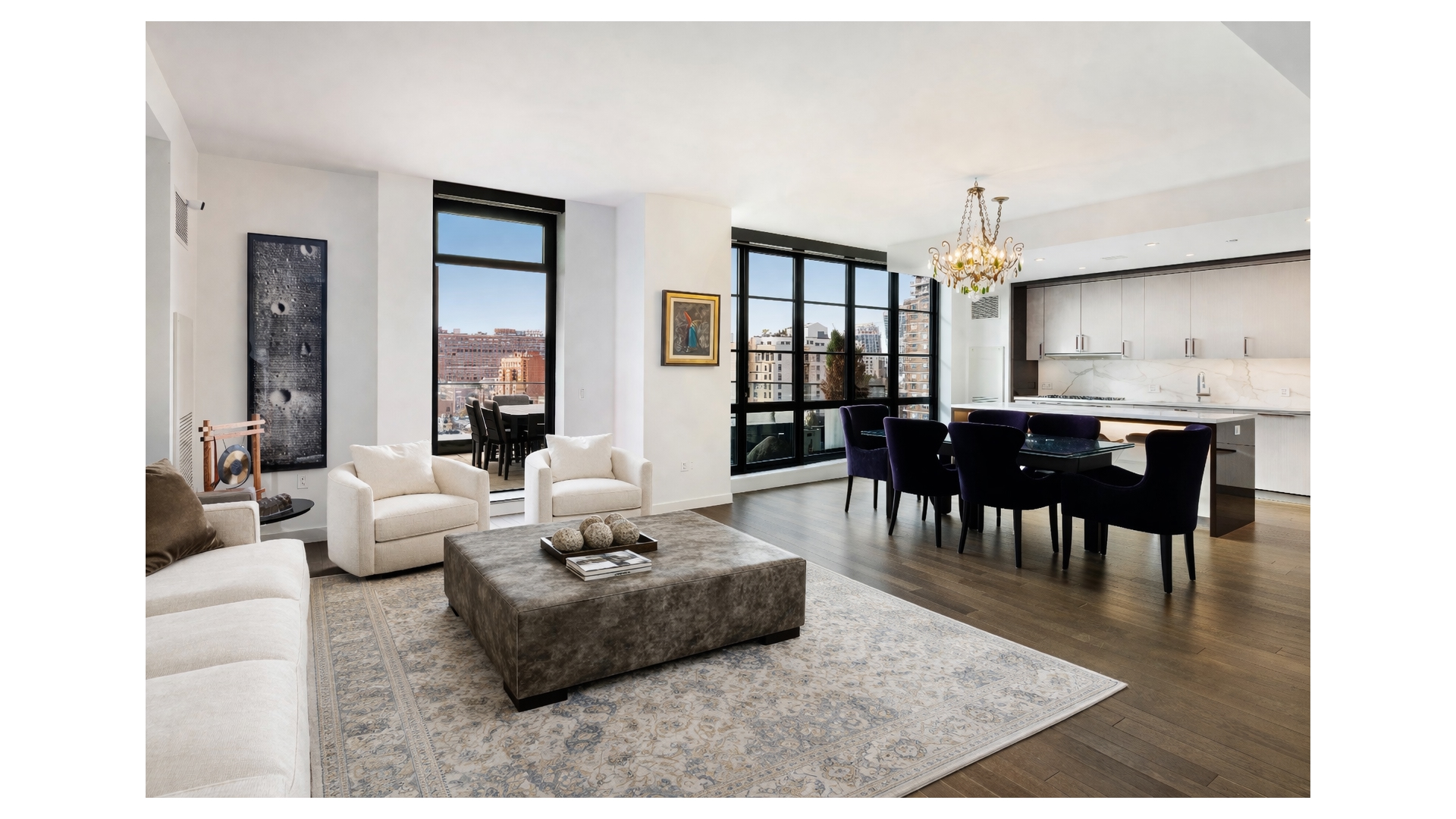 261 West 25th Street, Unit 11A Manhattan, NY 10001 - Photo 4 of 16 a living room with furniture wooden floor and a view of kitchen