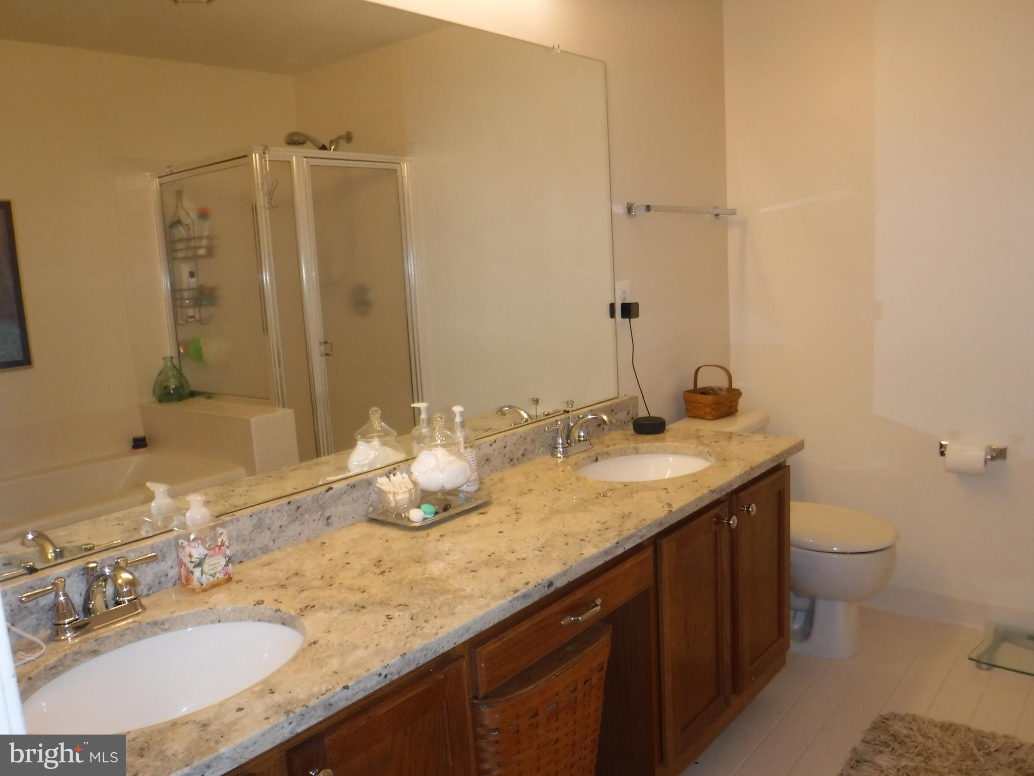 2444 Rippling Brook Road Frederick, MD 21701 - Photo 23 of 49 a bathroom with a granite countertop sink a toilet and a mirror