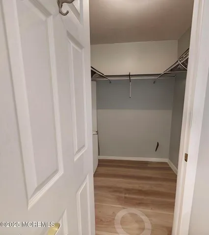 a view of walk in closet with empty racks