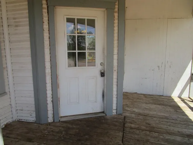 a view of wooden door