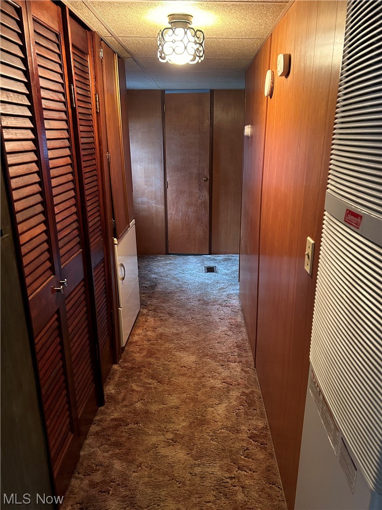 2458 South Columbus Road Wooster, OH 44691 - Photo 13 of 17 Hallway with wooden walls and dark carpet