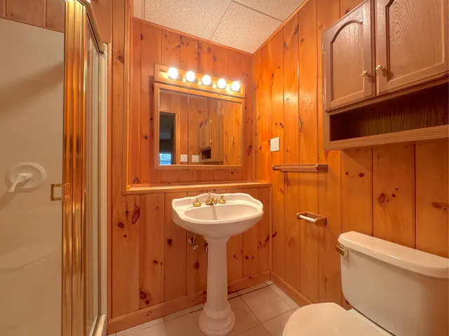 a bathroom with a sink a toilet and mirror