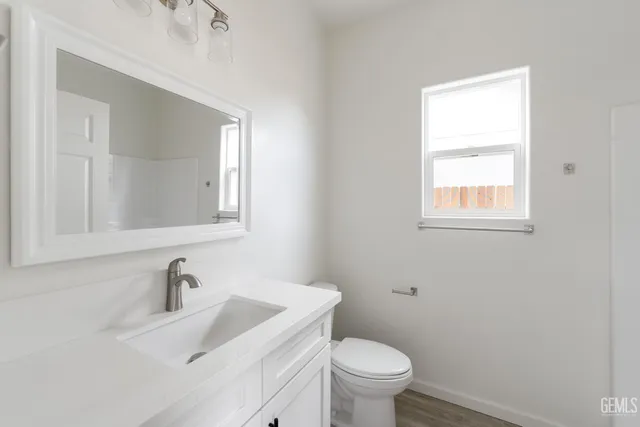 a bathroom with a sink a toilet and a mirror