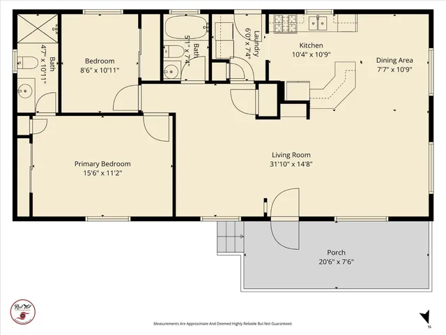 a picture of a room with a white bed and a painting on the wall