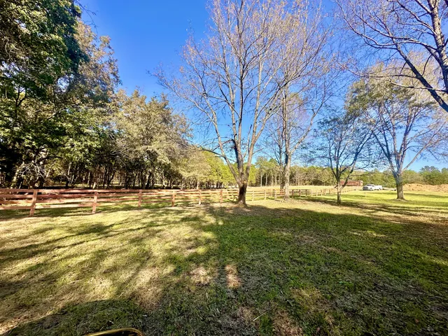 a view of yard with swimming pool and green space