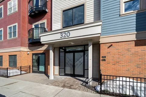 a view of a building with a large windows