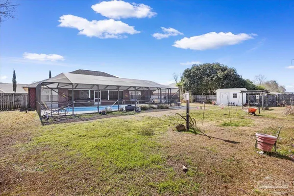 a swimming pool with outdoor view
