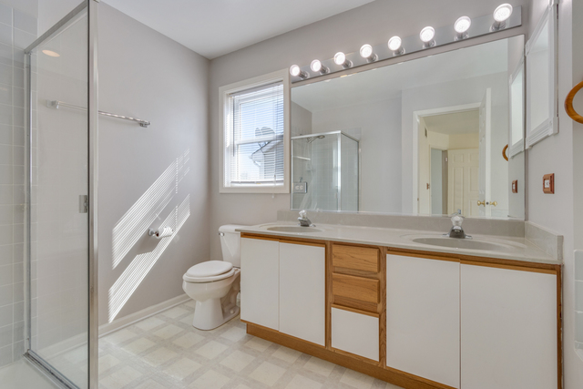 1822 Olde Mill Road Plainfield, IL 60586 - Photo 9 of 29 a bathroom with a granite countertop sink a toilet and a mirror