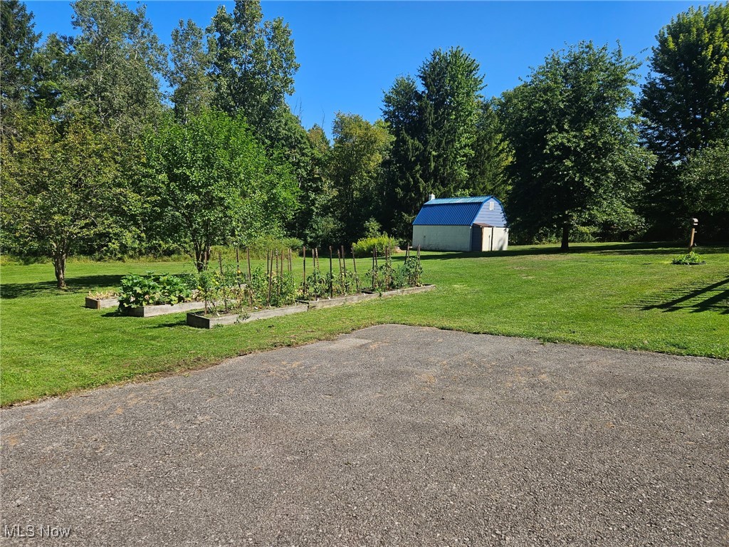 6171 Barrett Road Geneva, OH 44041 - Photo 11 of 38 View of patio / terrace with a vegetable garden and a shed