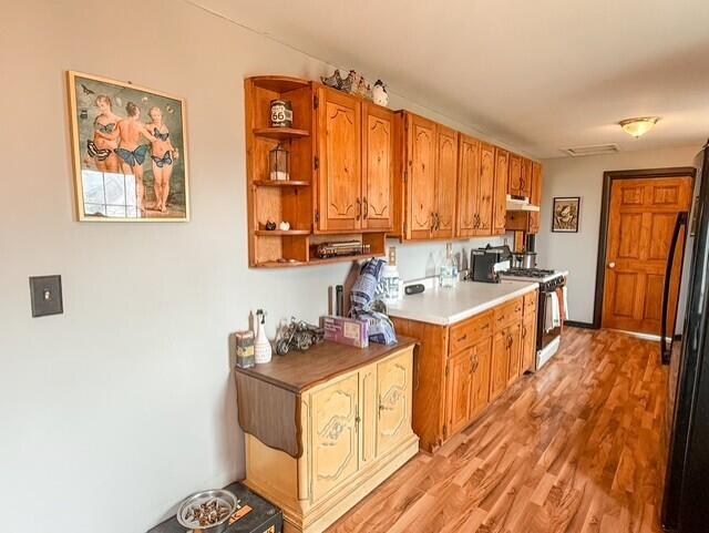 805 Sunset Drive Kouts, IN 46347 - Photo 3 of 17 a kitchen with stainless steel appliances granite countertop a stove a sink dishwasher and a refrigerator with wooden floor