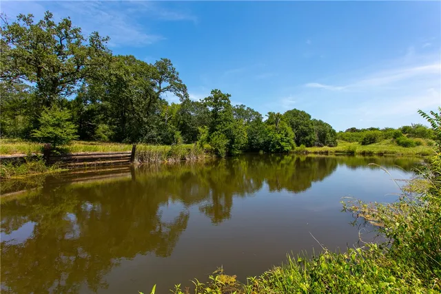 a view of a lake with houses in the background