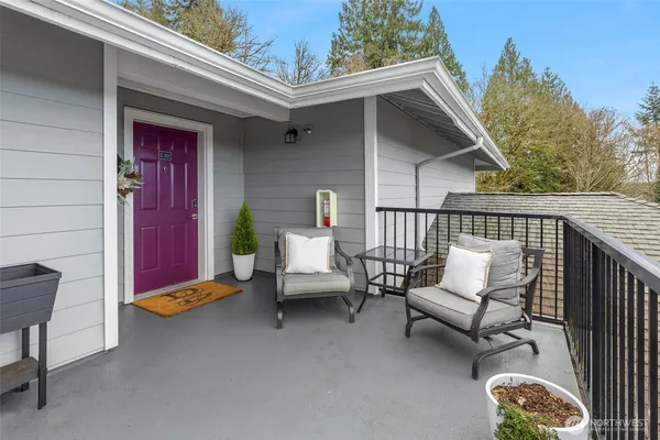 a building outdoor space with patio furniture