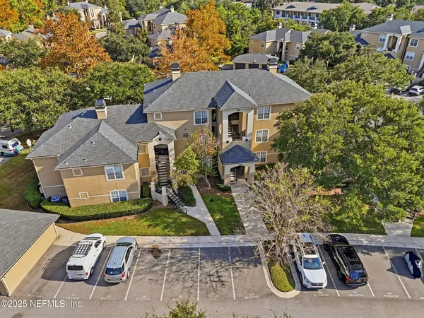 an aerial view of a house