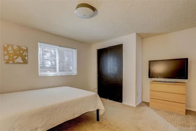 a bedroom with a large bed and a couch