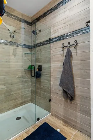 a bathroom with a shower