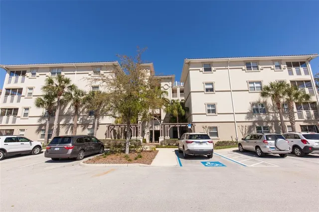 a view of a cars park in front of a building