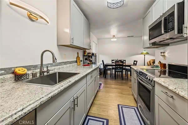 a kitchen with lots of counter top space