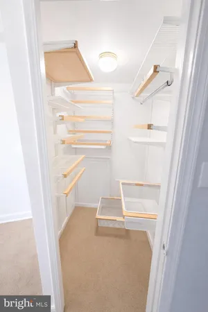 a view of walk in closet with empty racks