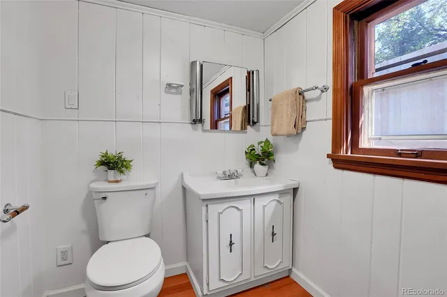 a bathroom with a toilet a sink and mirror