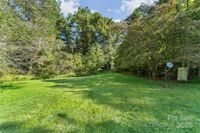 a view of a field of grass and trees