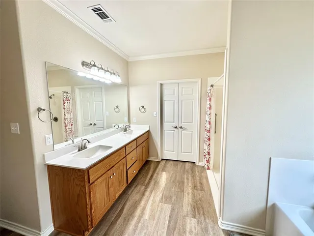 a bathroom with a sink a mirror and a bathtub