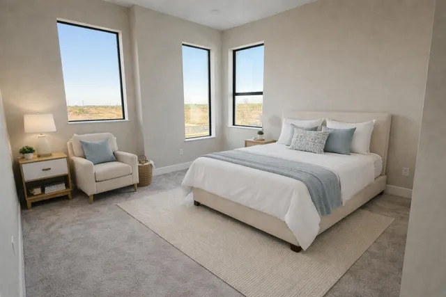 a bedroom with a bed and window