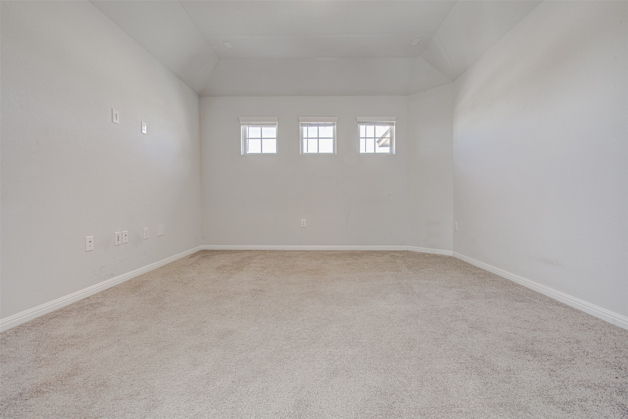 13129 Ditka Drive Manchaca, TX 78652 - Photo 18 of 32 Unfurnished room featuring light colored carpet and vaulted ceiling