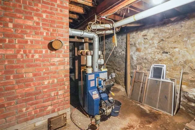 a view of a storage room with a door