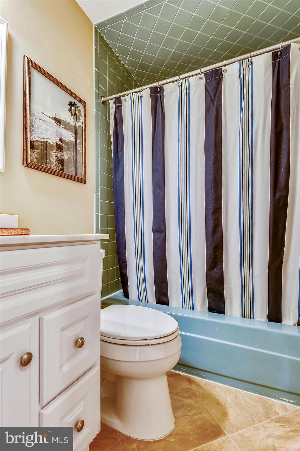13621 Middlevale Lane Silver Spring, MD 20906 - Photo 18 of 25 a bathroom with a toilet and a shower curtain