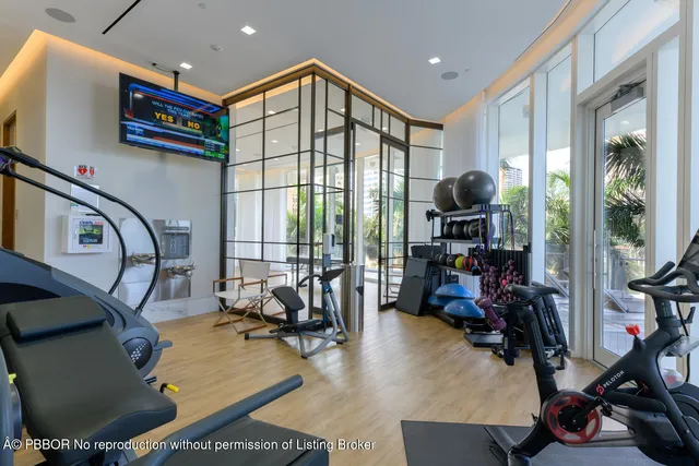 a view of a room with gym equipment