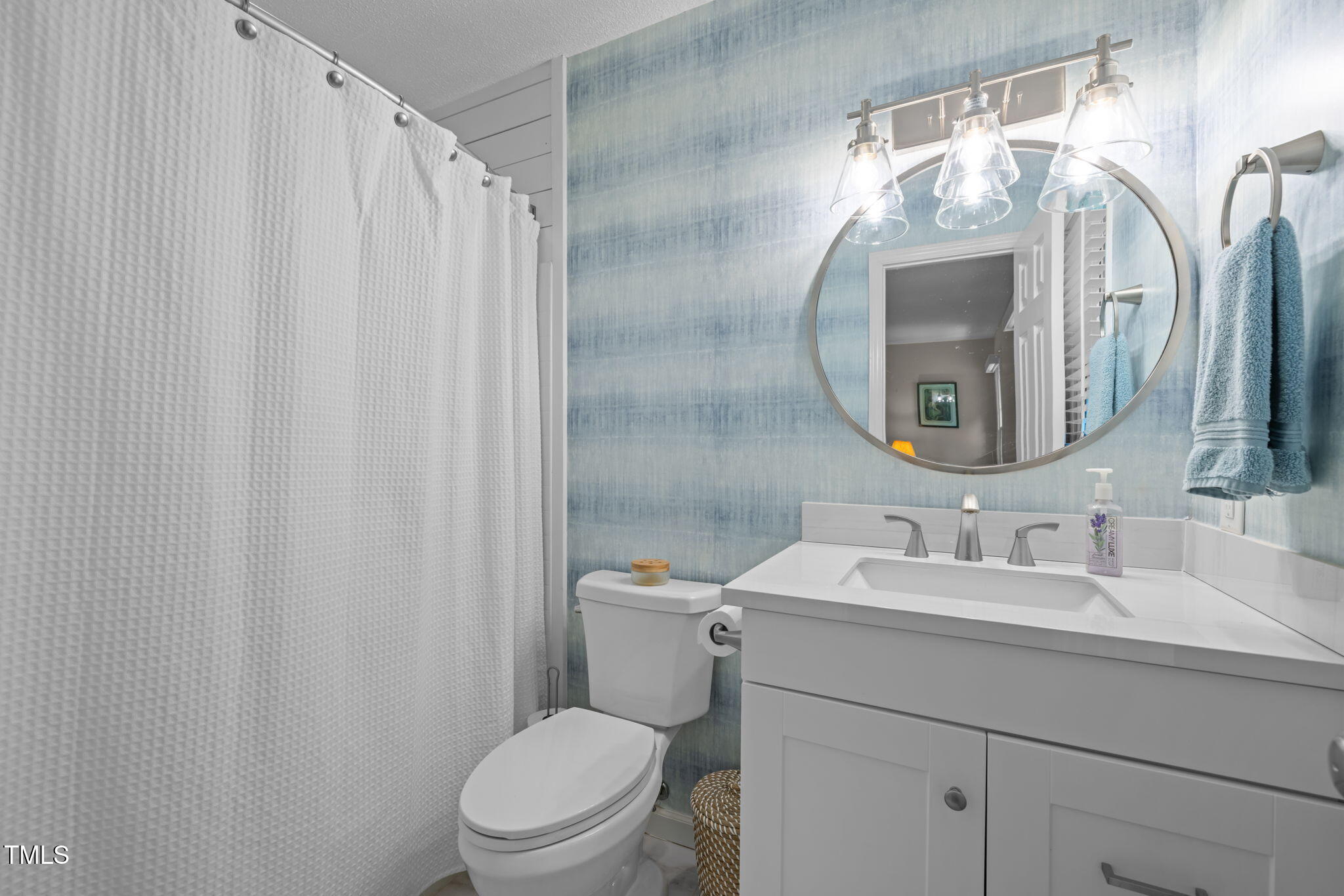 219 Barclay Road Durham, NC 27712 - Photo 14 of 36 a bathroom with a sink a toilet and a mirror