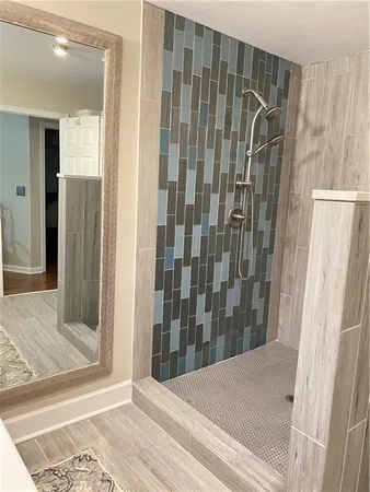 a view of a bathroom from the hallway