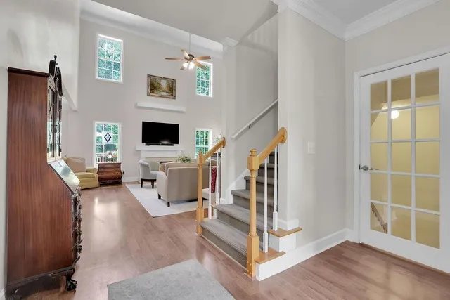 a view of a livingroom with furniture and a fireplace