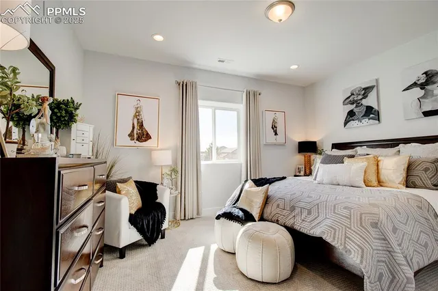 a bedroom with a bed and walk in closet