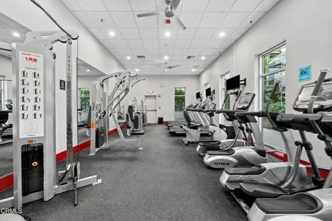 a view of a room with gym equipment