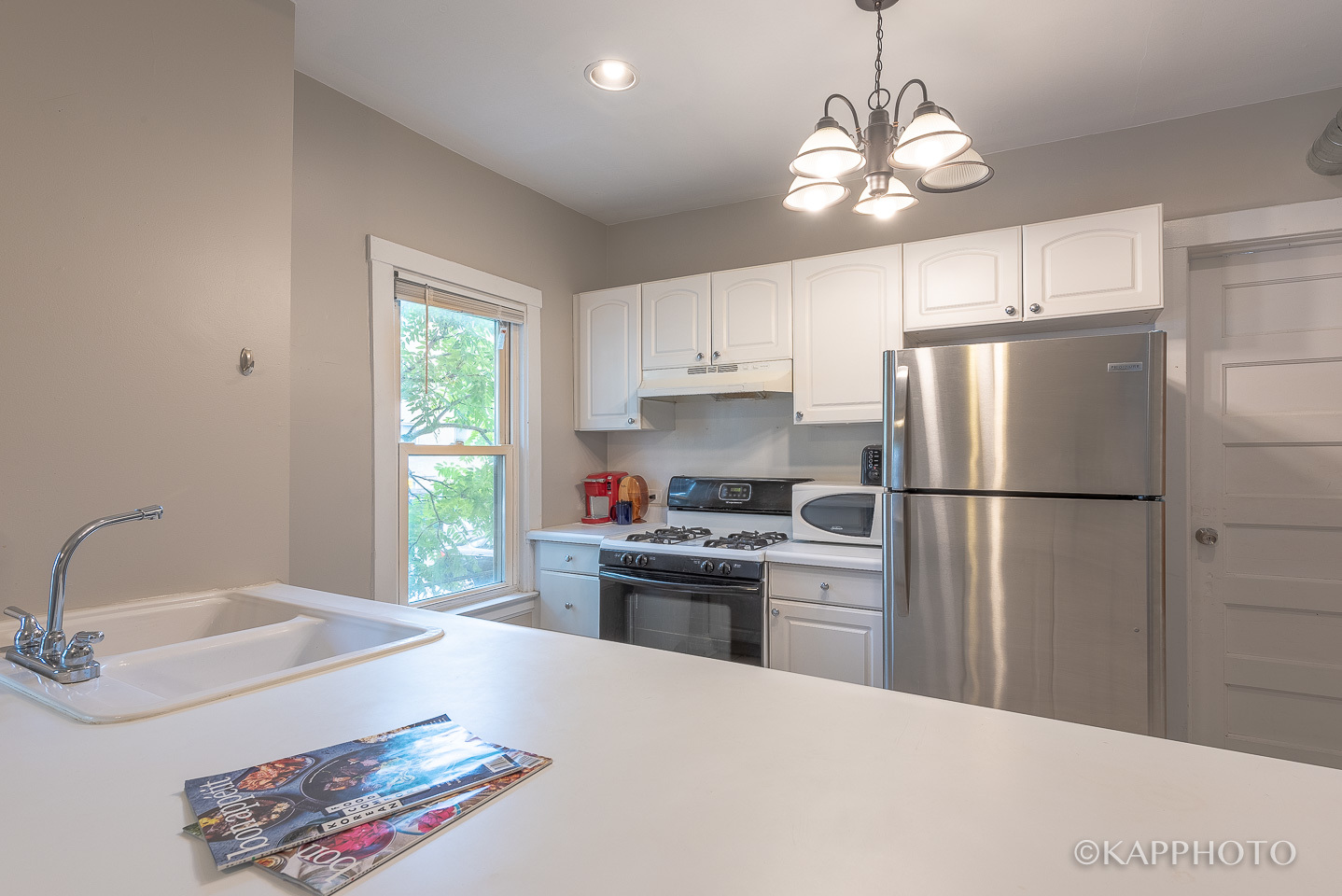 217 Des Plaines Avenue, Unit 1 Forest Park, IL 60130 - Photo 9 of 15 a kitchen with kitchen island a sink stainless steel appliances and window