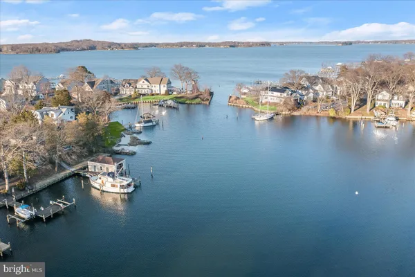 an ocean view with boats and trees all around