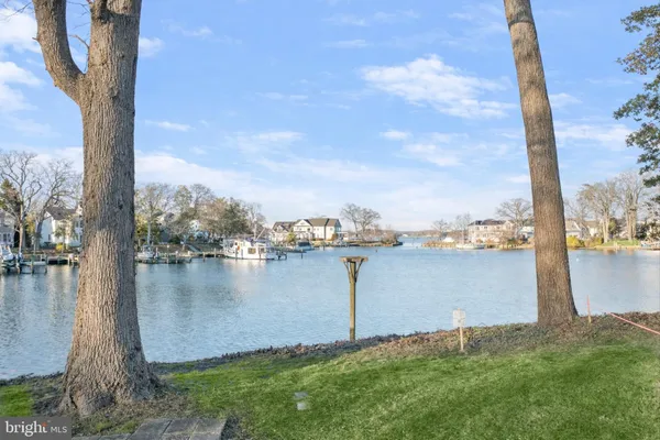 a view of a lake with a yard