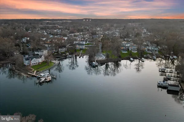 a view of a lake in middle of the town
