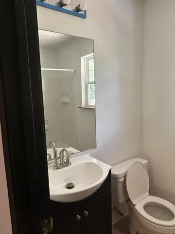 a bathroom with a bathtub