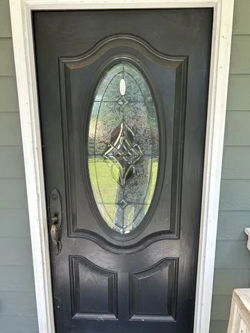 a view of a room with a window