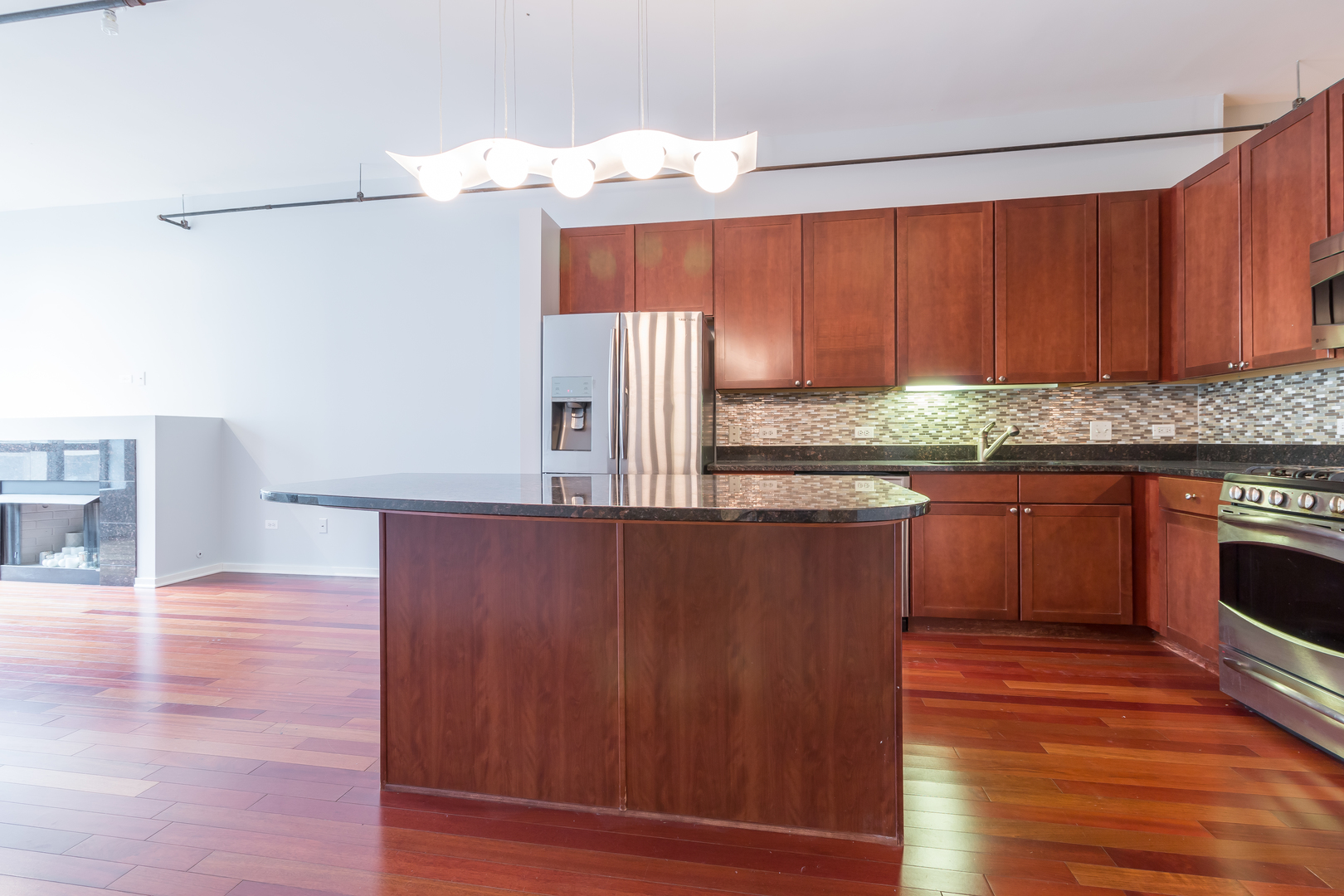 520 South State Street, Unit 1403 Chicago, IL 60605 - Photo 13 of 19 a kitchen with granite countertop wooden cabinets and white appliances