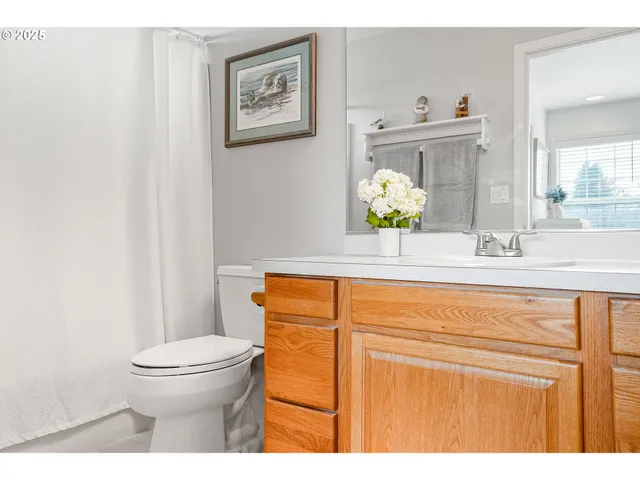a bathroom with a sink mirror vanity and toilet