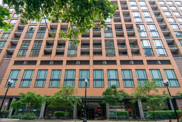 a front view of a multi story building