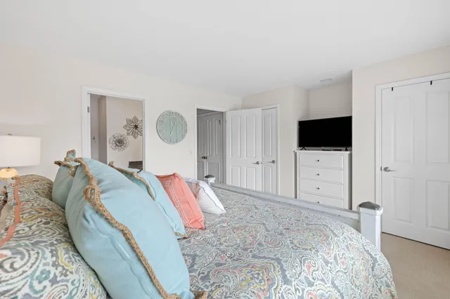 a bed room with a bed and a television