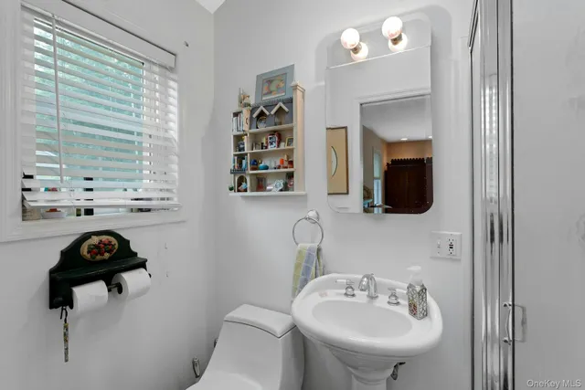 a bathroom with a sink a toilet and a mirror