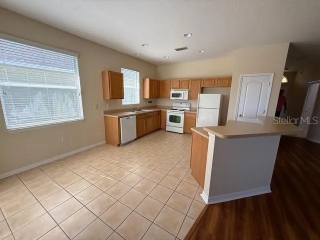 a kitchen with a sink cabinets and wooden floor