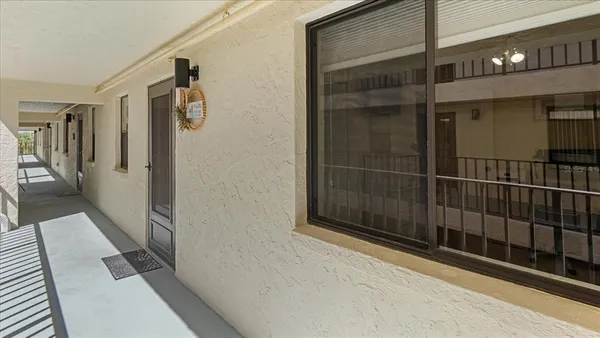 a view of a balcony from door
