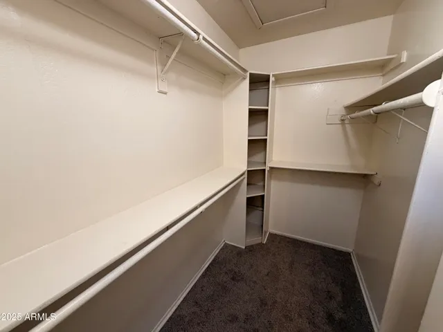 a view of walk in closet with empty racks